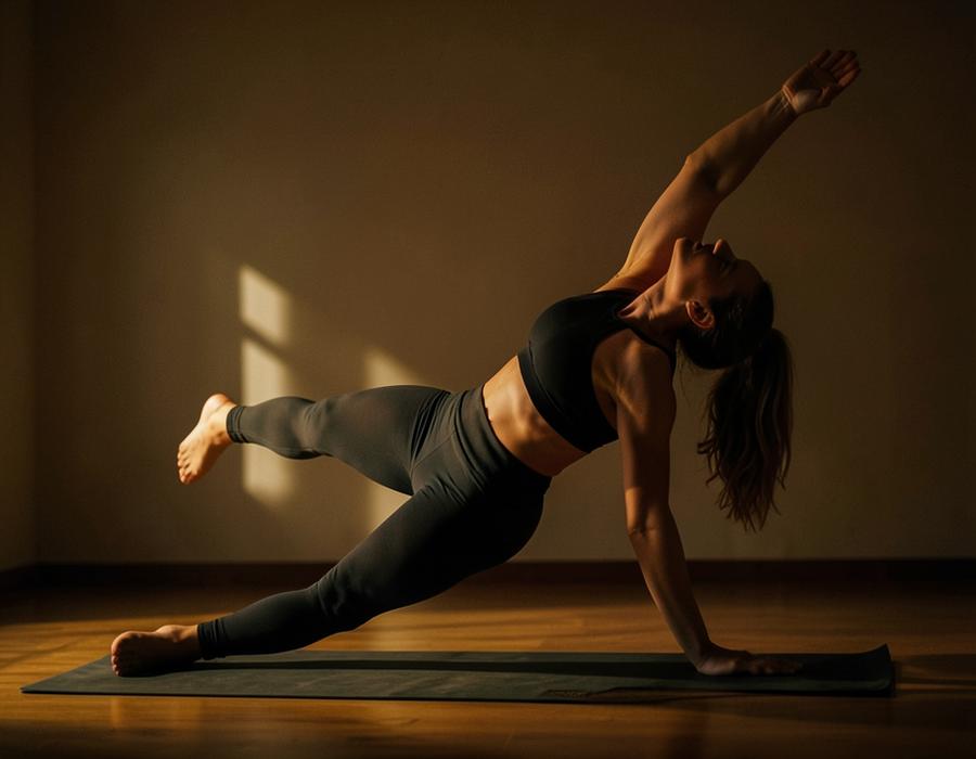 Athlete stretching in warm studio light