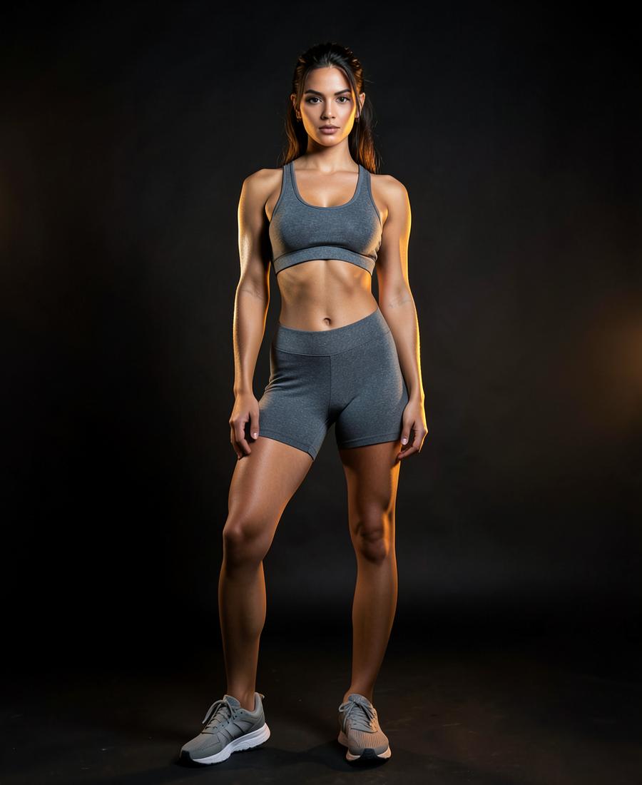 Model wearing a matching FINISHER two-piece set